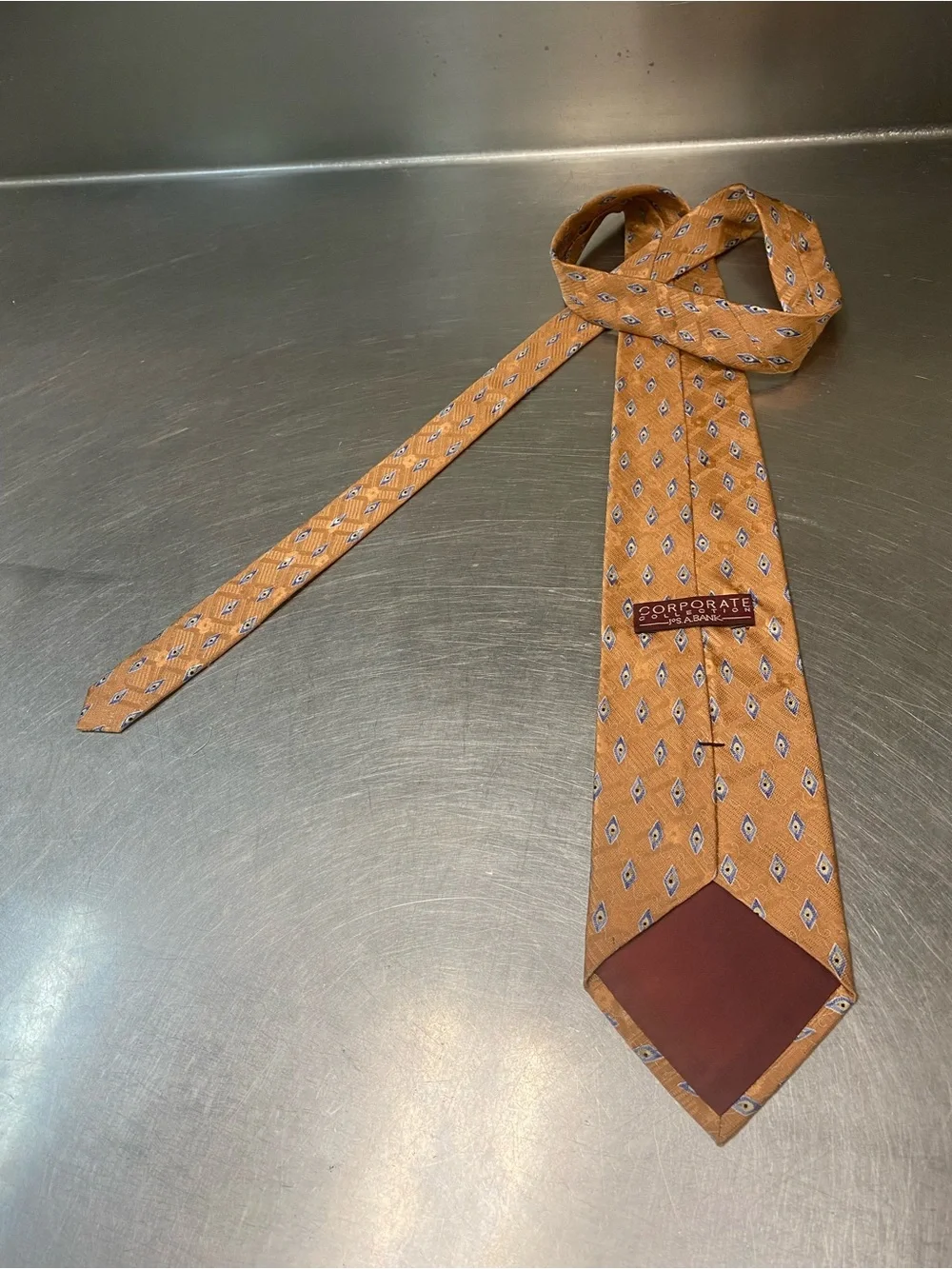 Men's Tan Geometric Pattern Silk Tie